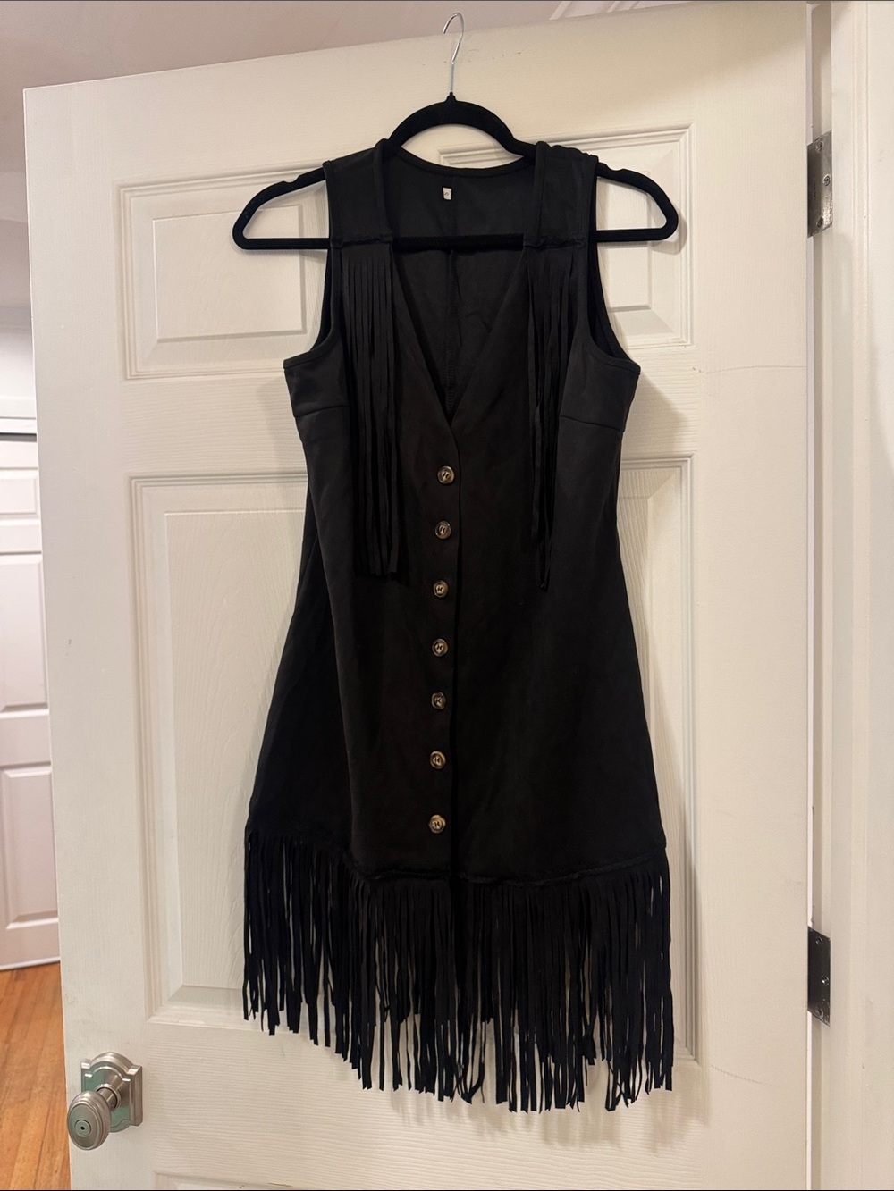 Black Fringe Button-Front Women's Dress